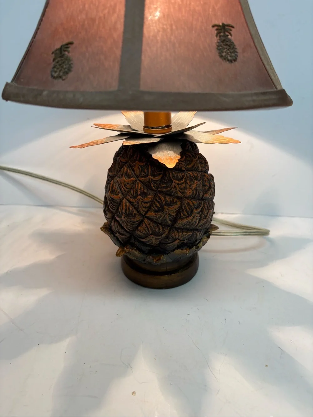 Brown Pineapple Accent Table Lamp With Embroidered Silk Shade